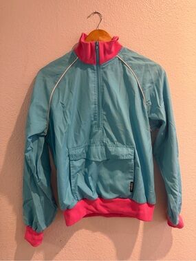 Vintage 80s Jacket in Turquoise with Pink Trim